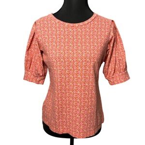 Ann Taylor Floral Cottagecore Spring Puff Sleeve Cotton‎ Women XS Pink Orange
